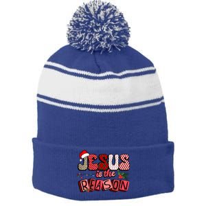 God Jesus Christ Is Reason For The Christmas Season Funny Gift Funny Gift Stripe Pom Pom Beanie