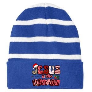 God Jesus Christ Is Reason For The Christmas Season Funny Gift Funny Gift Striped Beanie with Solid Band