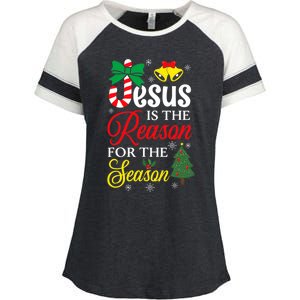 God Jesus Christ Is Reason For The Christmas Season Funny Gift Enza Ladies Jersey Colorblock Tee