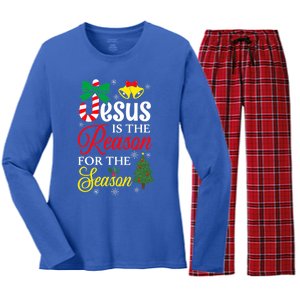 God Jesus Christ Is Reason For The Christmas Season Funny Gift Women's Long Sleeve Flannel Pajama Set 