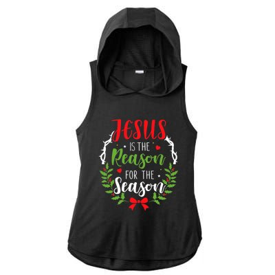 God Jesus Christ Is Reason For The Season Christmas Funny Gift Ladies PosiCharge Tri-Blend Wicking Draft Hoodie Tank