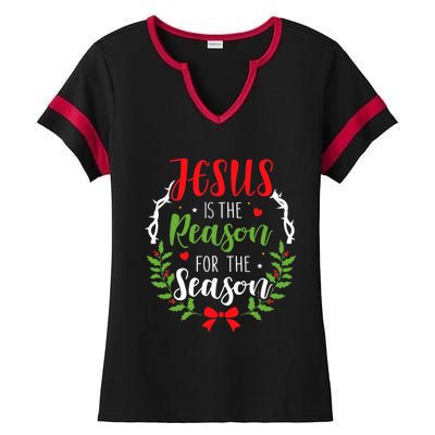 God Jesus Christ Is Reason For The Season Christmas Funny Gift Ladies Halftime Notch Neck Tee