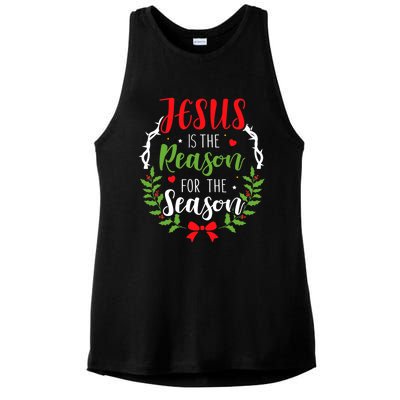 God Jesus Christ Is Reason For The Season Christmas Funny Gift Ladies PosiCharge Tri-Blend Wicking Tank