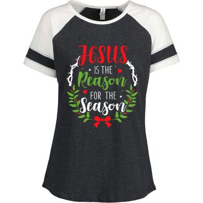 God Jesus Christ Is Reason For The Season Christmas Funny Gift Enza Ladies Jersey Colorblock Tee