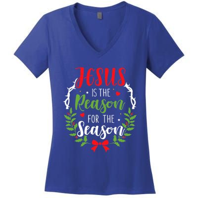 God Jesus Christ Is Reason For The Season Christmas Funny Gift Women's V-Neck T-Shirt