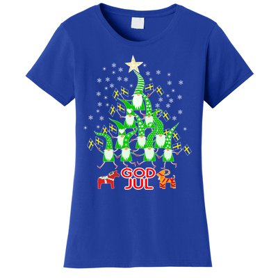 God Jul Christmas Tree Tomte Nisse Dala Horse Julbok Flags Gift Women's T-Shirt