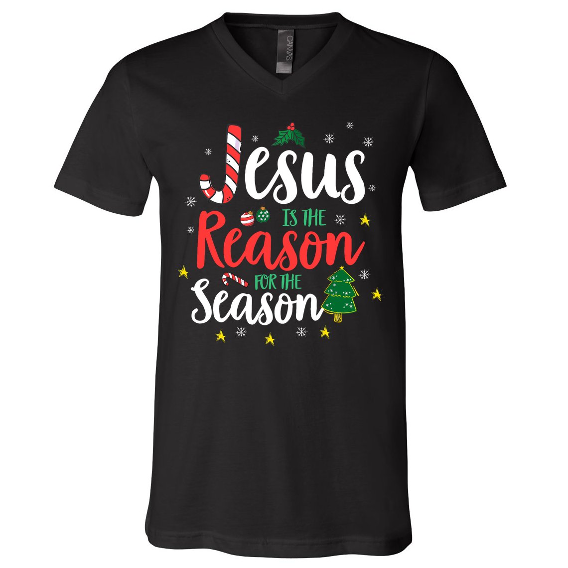 God Jesus Christ Is Reason For The Christmas Season Holiday V-Neck T-Shirt