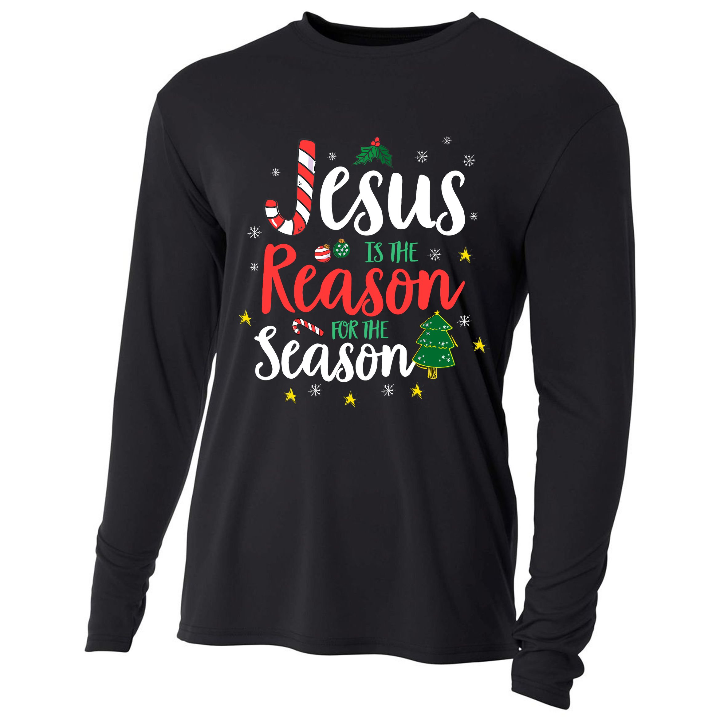 God Jesus Christ Is Reason For The Christmas Season Holiday Cooling Performance Long Sleeve Crew