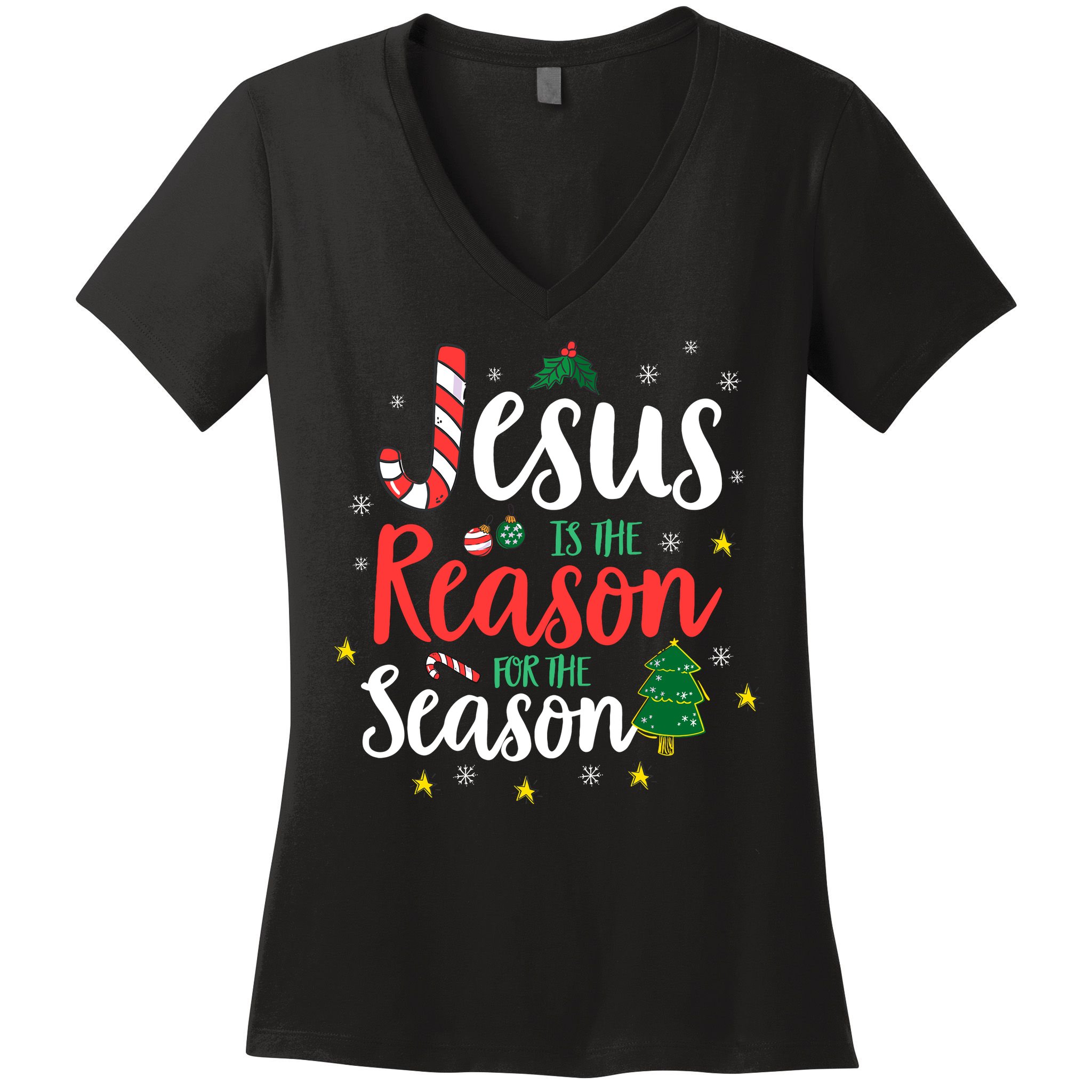 God Jesus Christ Is Reason For The Christmas Season Holiday Women's V-Neck T-Shirt