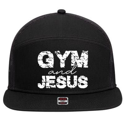 Gym & Jesus Christian Workout Fitness 7 Panel Mesh Trucker Snapback Hat