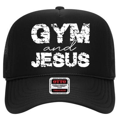 Gym & Jesus Christian Workout Fitness High Crown Mesh Back Trucker Hat