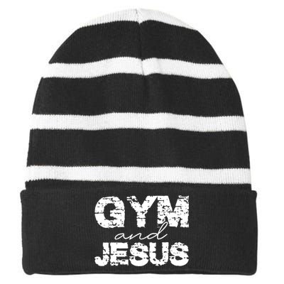 Gym & Jesus Christian Workout Fitness Striped Beanie with Solid Band