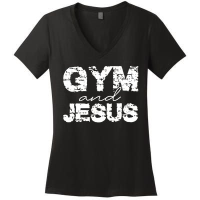 Gym & Jesus Christian Workout Fitness Women's V-Neck T-Shirt