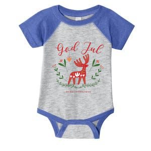 God Jul Christmas Reindeer Norwegian Xmas God Jul Norway Cute Gift Infant Baby Jersey Bodysuit