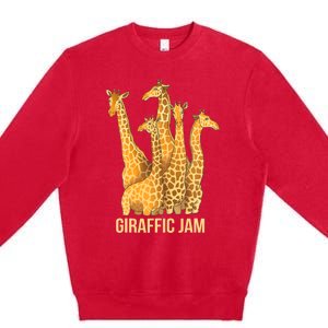 Giraffic Jam Funny Giraffe Driver Raffic Pun Gift Premium Crewneck Sweatshirt