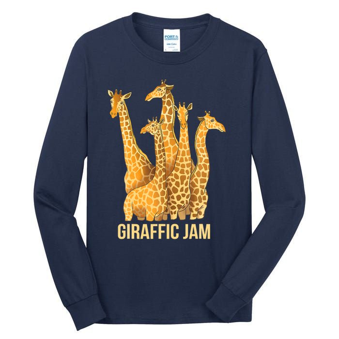 Giraffic Jam Funny Giraffe Driver Raffic Pun Gift Tall Long Sleeve T-Shirt