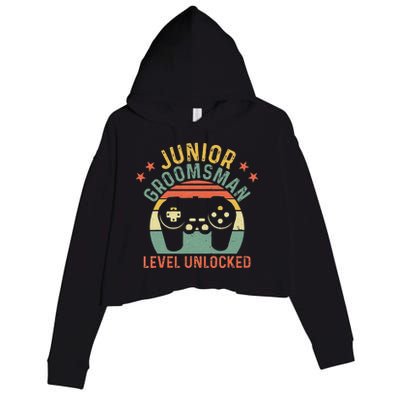 Gamer Junior Groomsman Level Unlocked Video Gaming Wedding Crop Fleece Hoodie