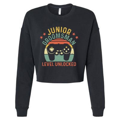 Gamer Junior Groomsman Level Unlocked Video Gaming Wedding Cropped Pullover Crew