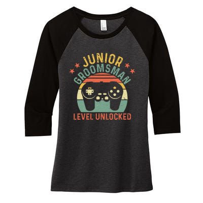 Gamer Junior Groomsman Level Unlocked Video Gaming Wedding Women's Tri-Blend 3/4-Sleeve Raglan Shirt