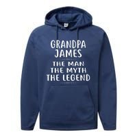 Grandpa JAMES He Man He Myth He Legend Performance Fleece Hoodie