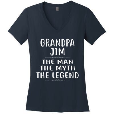 Grandpa JIM He Man He Myth He Legend Jim Jimmy Women's V-Neck T-Shirt