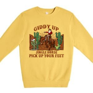 Giddyup Jingle Horse Pick Up Your Feet Cow Santa Xmas Gift Premium Crewneck Sweatshirt