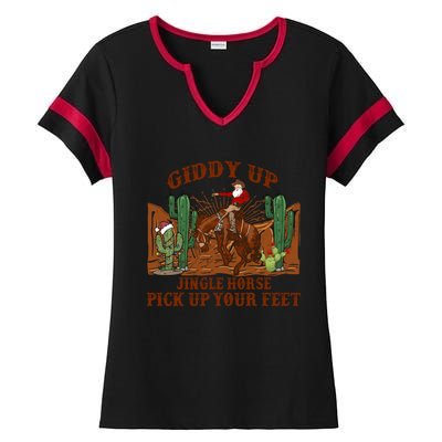 Giddyup Jingle Horse Pick Up Your Feet Cow Santa Xmas Gift Ladies Halftime Notch Neck Tee