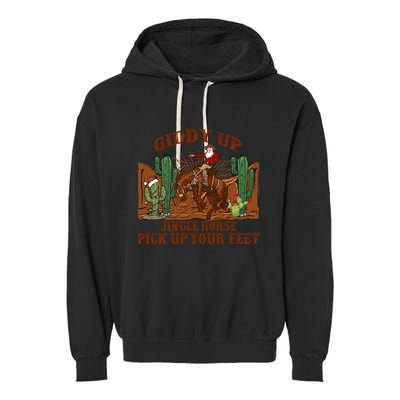Giddyup Jingle Horse Pick Up Your Feet Cow Santa Xmas Gift Garment-Dyed Fleece Hoodie