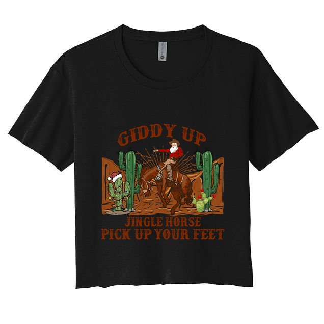 Giddyup Jingle Horse Pick Up Your Feet Cow Santa Xmas Gift Crop Top