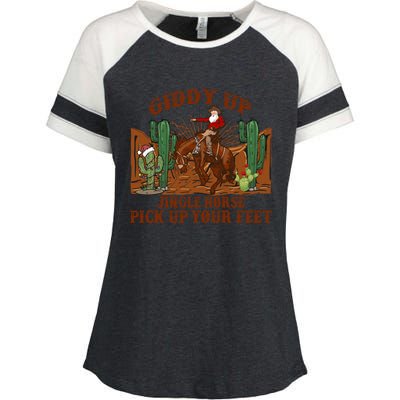 Giddyup Jingle Horse Pick Up Your Feet Cow Santa Xmas Gift Enza Ladies Jersey Colorblock Tee