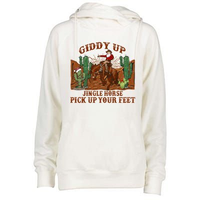 Giddyup Jingle Horse Pick Up Your Feet Cow Santa Xmas Gift Womens Funnel Neck Pullover Hood