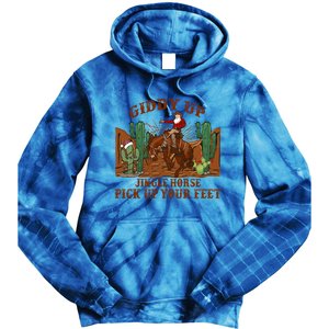 Giddyup Jingle Horse Pick Up Your Feet Cow Santa Xmas Gift Tie Dye Hoodie