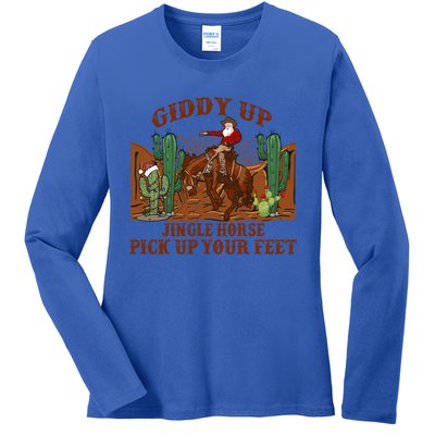 Giddyup Jingle Horse Pick Up Your Feet Cow Santa Xmas Gift Ladies Long Sleeve Shirt