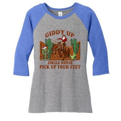 Giddyup Jingle Horse Pick Up Your Feet Cow Santa Xmas Gift Women's Tri-Blend 3/4-Sleeve Raglan Shirt