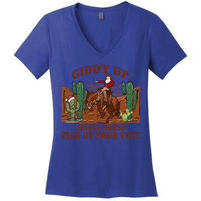 Giddyup Jingle Horse Pick Up Your Feet Cow Santa Xmas Gift Women's V-Neck T-Shirt