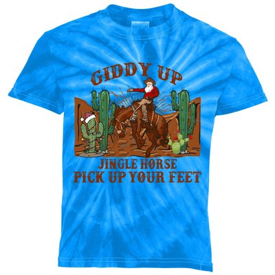 Giddyup Jingle Horse Pick Up Your Feet Cow Santa Xmas Gift Kids Tie-Dye T-Shirt