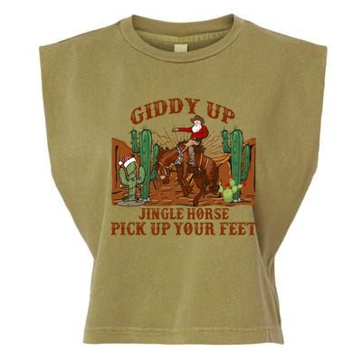 Giddyup Jingle Horse Pick Up Your Feet Cow Santa Xmas Gift Garment-Dyed Women's Muscle Tee