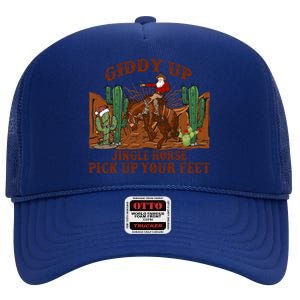 Giddyup Jingle Horse Pick Up Your Feet Cow Santa Xmas Gift High Crown Mesh Back Trucker Hat