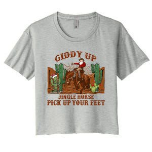 Giddyup Jingle Horse Pick Up Your Feet Cow Santa Xmas Gift Women's Crop Top Tee