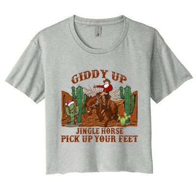 Giddyup Jingle Horse Pick Up Your Feet Cow Santa Xmas Gift Women's Crop Top Tee