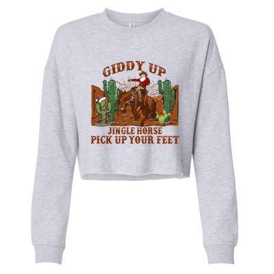 Giddyup Jingle Horse Pick Up Your Feet Cow Santa Xmas Gift Cropped Pullover Crew