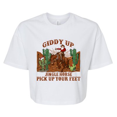 Giddyup Jingle Horse Pick Up Your Feet Cow Santa Xmas Gift Bella+Canvas Jersey Crop Tee