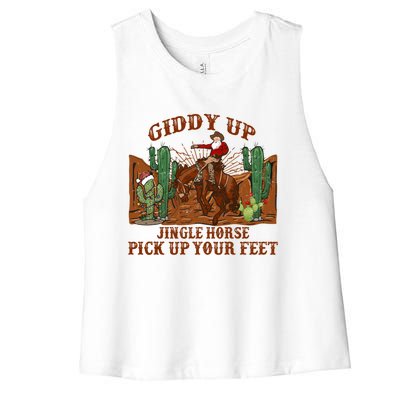 Giddyup Jingle Horse Pick Up Your Feet Cow Santa Xmas Gift Women's Racerback Cropped Tank