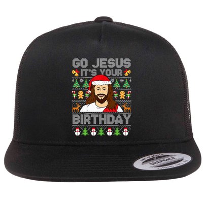 Go Jesus It's Your Birthday Ugly Christmas Sweater Funny  Flatbill Hat