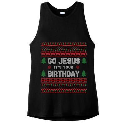 Go Jesus It's Your Birthday Ugly Christmas Ladies PosiCharge Tri-Blend Wicking Tank