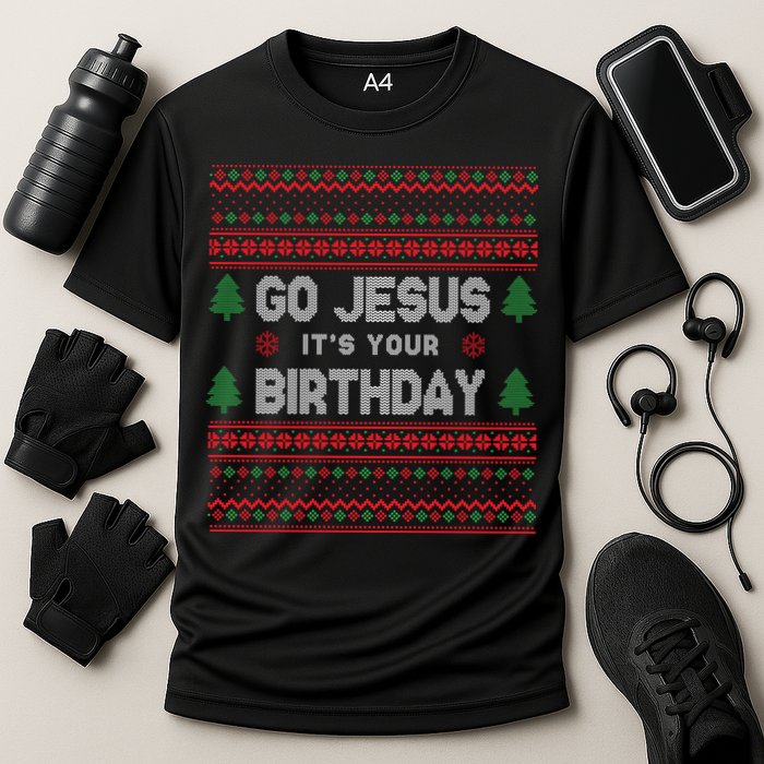 Go Jesus It's Your Birthday Ugly Christmas Cooling Performance Crew T-Shirt