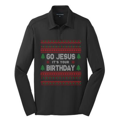 Go Jesus It's Your Birthday Ugly Christmas Silk Touch Performance Long Sleeve Polo