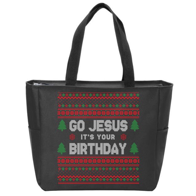 Go Jesus It's Your Birthday Ugly Christmas Zip Tote Bag