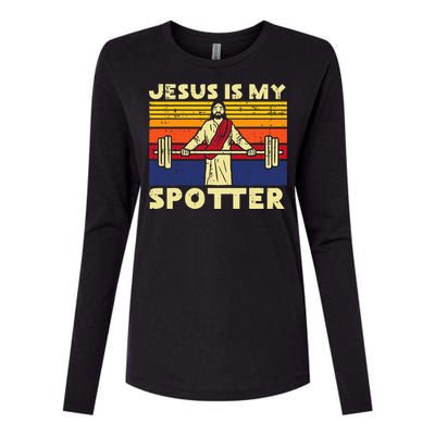 Gym Jesus Is My Spotter Christian Workout Lifting Womens Cotton Relaxed Long Sleeve T-Shirt