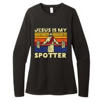 Gym Jesus Is My Spotter Christian Workout Lifting Womens CVC Long Sleeve Shirt